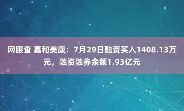网眼查 嘉和美康：7月29日融资买入1408.13万元，融资融券余额1.93亿元