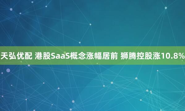 天弘优配 港股SaaS概念涨幅居前 狮腾控股涨10.8%